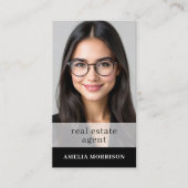 Black White Real Estate Agent QR Code Photo  Visitekaartje (Voorkant)