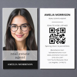 Black White Real Estate Agent QR Code Photo  Visitekaartje