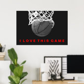 Black White Red Basketball Love Game Poster (Thuiskantoor)