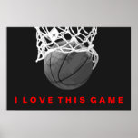 Black White Red Basketball Love Game Poster<br><div class="desc">Ik hou van dit spel. Populaire sport - Basketball Game Ball Afbeelding.</div>