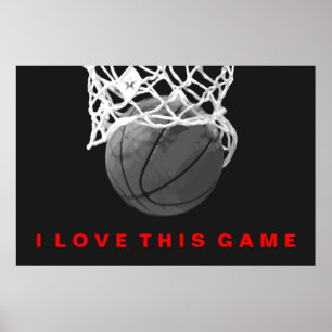 Black White Red Basketball Love Game Poster