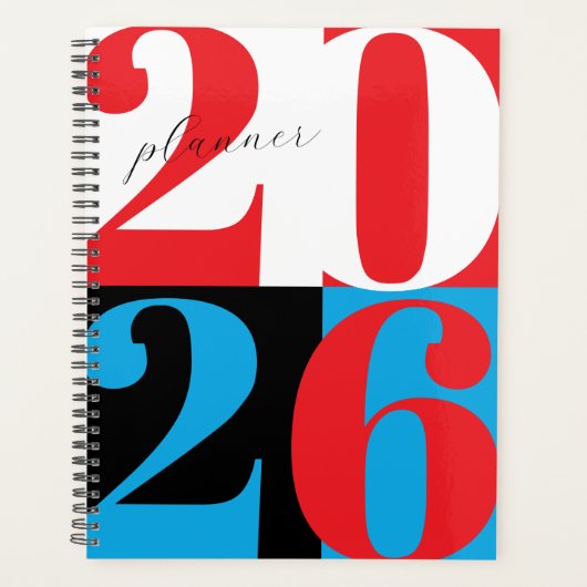 Black White Red Blue Bold Year Color Block Planner (Voorkant)