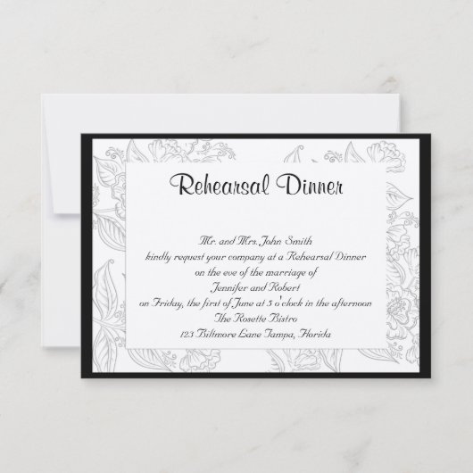 Black White Red Bohemian Posh Wedding Rehearsal Kaart (Voorkant)
