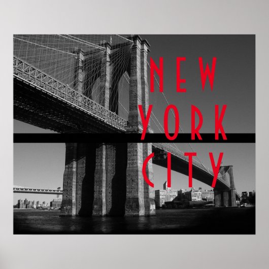 Black White Red Brooklyn Bridge New York City Poster (Voorkant)