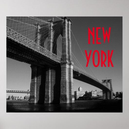 Black White Red Brooklyn Bridge New York City Poster (Voorkant)