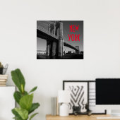 Black White Red Brooklyn Bridge New York City Poster (Thuiskantoor)