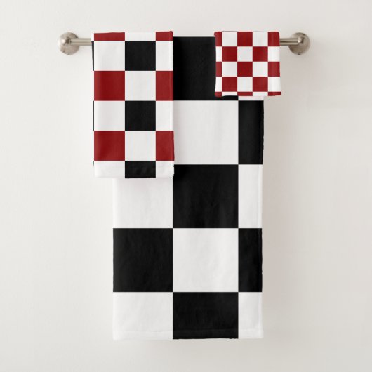 Black White Red Checker Bad Handdoek (Insitu)