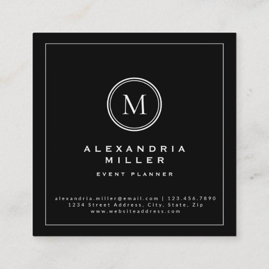 Black White & Red Cherry Blossom | Monogram Vierkante Visitekaartje (Achterkant)