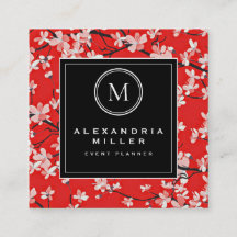 Black White & Red Cherry Blossom | Monogram