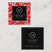 Black White & Red Cherry Blossom | Monogram Vierkante Visitekaartje (Voorkant / Achterkant)