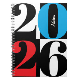 Black White Red Cyan Bold Year Color Block Notitieboek