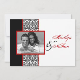 Black White Red Damask Foto Weddenschap Invite Kaart