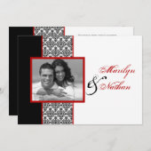 Black White Red Damask Foto Weddenschap Invite Kaart (Voorkant / Achterkant)