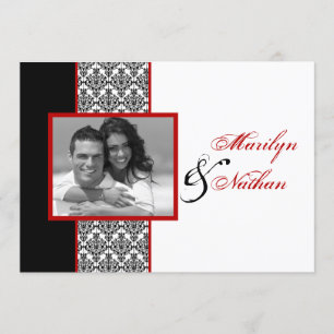 Black White Red Damask Foto Weddenschap Invite Kaart