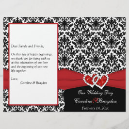 Black White Red Damask, Hearts Wedding Program