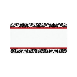 Black White Red Damask Print-At-Home-label Etiket
