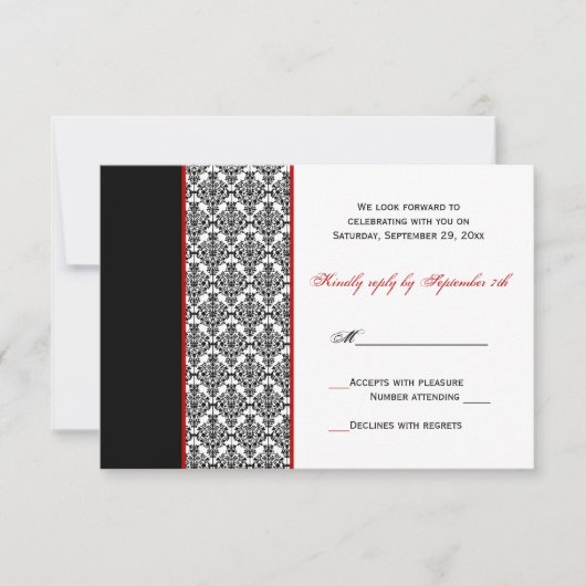 Black White Red Damask RSVP Card Kaart (Voorkant)
