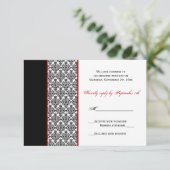 Black White Red Damask RSVP Card Kaart (Staand voorkant)
