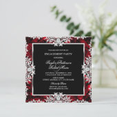 Black White Red Diamond Damask Engagement Party Kaart (Staand voorkant)