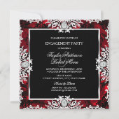 Black White Red Diamond Damask Engagement Party Kaart (Voorkant)