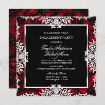Black White Red Diamond Damask Engagement Party