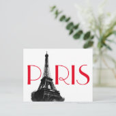 Black & White Red Eiffel Tower Paris Briefkaart (Staand voorkant)