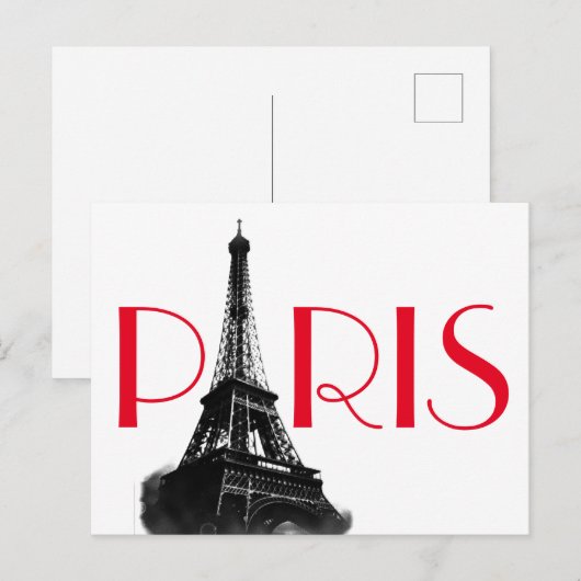 Black & White Red Eiffel Tower Paris Briefkaart (Voorkant / Achterkant)