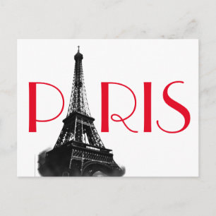 Black & White Red Eiffel Tower Paris Briefkaart