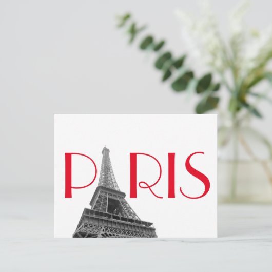 Black & White Red Eiffel Tower Paris Briefkaart (Staand voorkant)