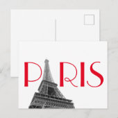 Black & White Red Eiffel Tower Paris Briefkaart (Voorkant / Achterkant)