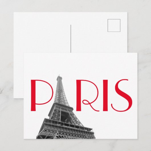 Black & White Red Eiffel Tower Paris Briefkaart (Voorkant / Achterkant)