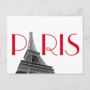 Black & White Red Eiffel Tower Paris Briefkaart