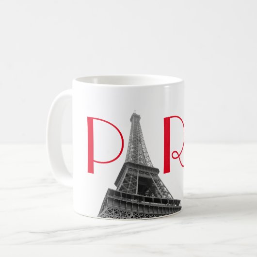 Black & White Red Eiffel Tower Paris Koffiemok (Voorkant links)