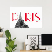 Black & White Red Eiffel Tower Paris Poster (Thuiskantoor)