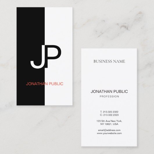 Black White Red Elegant Design Trendy Monogram Visitekaartje (Voorkant / Achterkant)