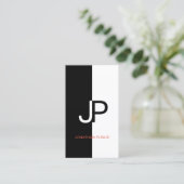 Black White Red Elegant Design Trendy Monogram Visitekaartje (Staand voorkant)