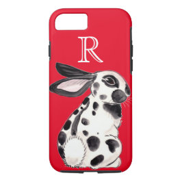 Black White Red English Spot Bunny Rabbit Monogram iPhone 8/7 Hoesje
