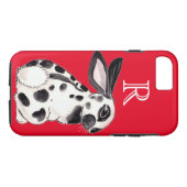 Black White Red English Spot Bunny Rabbit Monogram Case-Mate iPhone Case (Achterkant (Horizontaal))