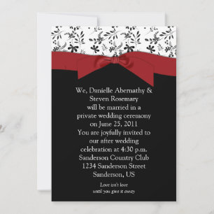 Black White Red Floral Post Wedding Invitation Kaart