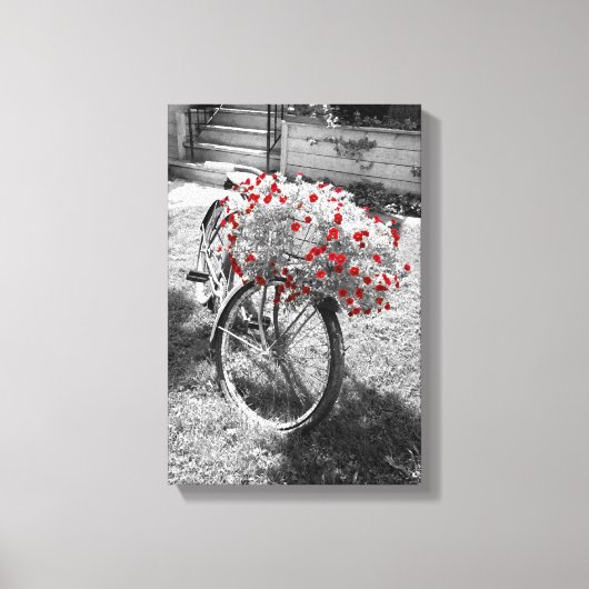 Black White Red Flowers Bicycle Summer Canvas Afdruk (Voorkant)