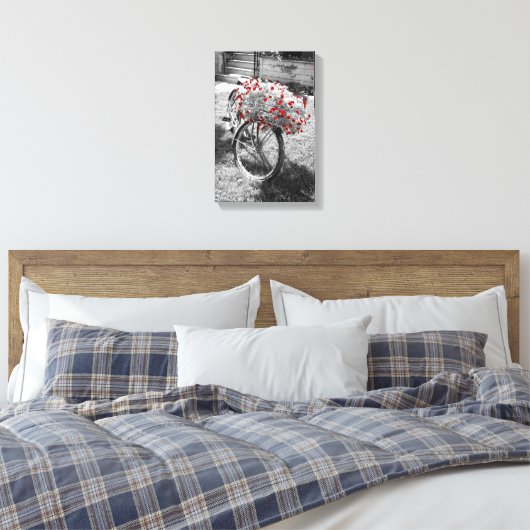 Black White Red Flowers  Bicycle Summer Canvas Afdruk (Insitu (Slaapkamer))