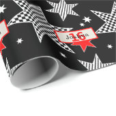 Black White Red Gecontroleerde sterren 16e verjaar Cadeaupapier (Rol Hoek)