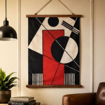 Black White Red Geometric Abstract Mid Century 