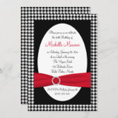Black, White, Red Houndstooth 30th Birthday Invite Kaart (Voorkant / Achterkant)