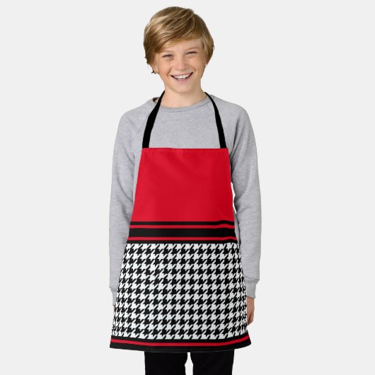 Black White Red Houndstooth kind Apron Schort (Gedragen)
