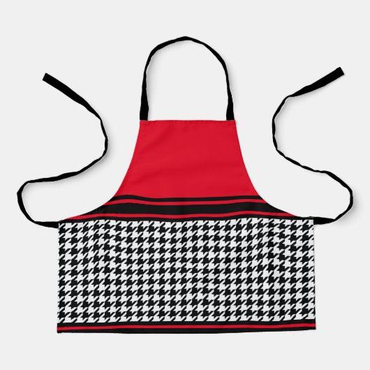 Black White Red Houndstooth kind Apron Schort (Voorkant)