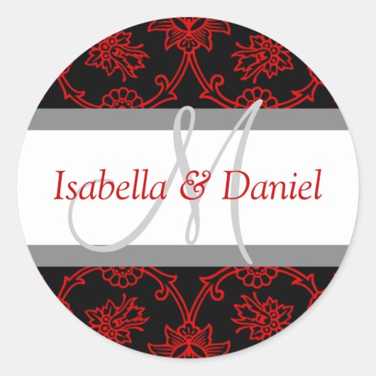 Black White Red Initiaal Monogram Stickers (Voorkant)