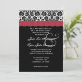 Black White Red Lace Flower Damask Wedding V16 Kaart (Staand voorkant)