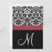 Black White Red Lace Flower Damask Wedding V16 Kaart (Achterkant)