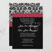 Black White Red Lace Flower Damask Wedding V16 Kaart (Voorkant / Achterkant)